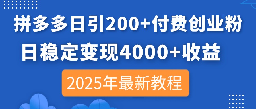 （14217期）拼多多日引200+付费创业粉，日稳定变现4000+收益，2025年最新教程-知源网创