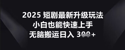 2025短剧最新升级玩法，小白也能快速上手，无脑搬运日入3张-知源网创