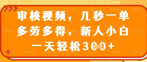 最新审核视频，几秒一单，多劳多得，新人小白一天轻松3张【揭秘】-知源网创