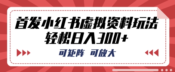 首发小红书虚拟资料玩法，可矩阵，可放大，轻松日入3张-知源网创