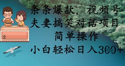 条条爆款，视频号夫妻搞笑对话项目，简单操作，小白轻松日入3张+-知源网创