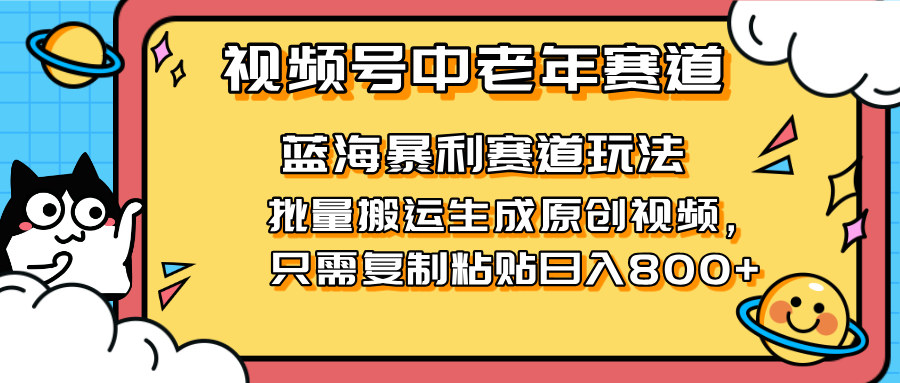 （14314期）2025视频号中老年短视频蓝海暴利风口！复制粘贴搬运视频单日赚800+，无...-知源网创