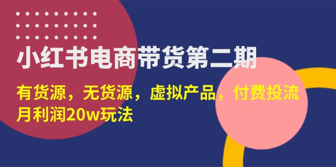 (14186期)小红书电商带货第二期,有货源,无货源,虚拟产品,付费投流,月利润20w-知源网创