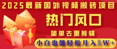 2025最新视频搬砖项目，热门风口，简单去重剪辑，小白也能轻松月入过W-知源网创