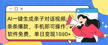 AI一键生成亲子对话视频，条条爆款，一部手机即可操作，单日变现数张-知源网创